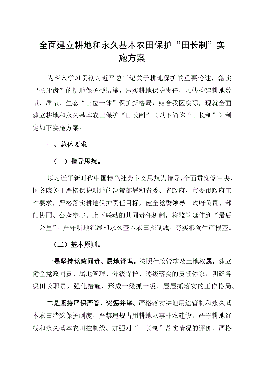 区全面建立耕地和永久基本农田保护田长制实施方案.docx_第1页