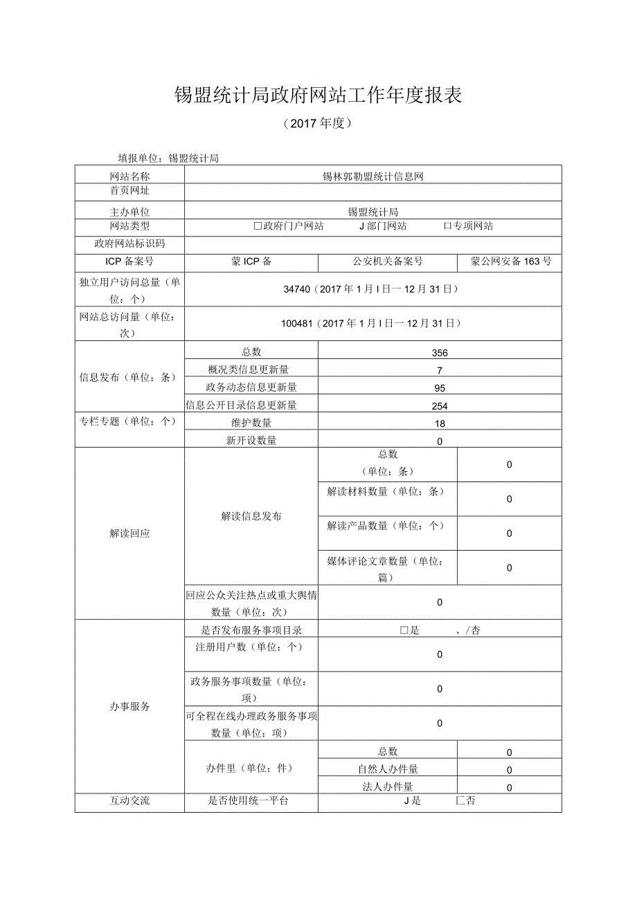 锡盟统计局政府网站工作年度报表.docx_第1页