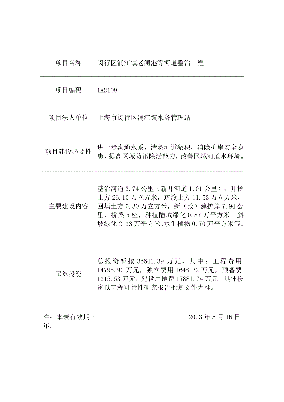 闵行区马桥镇2023年沙溪圩区改造工程项目建议书批复表.docx_第3页