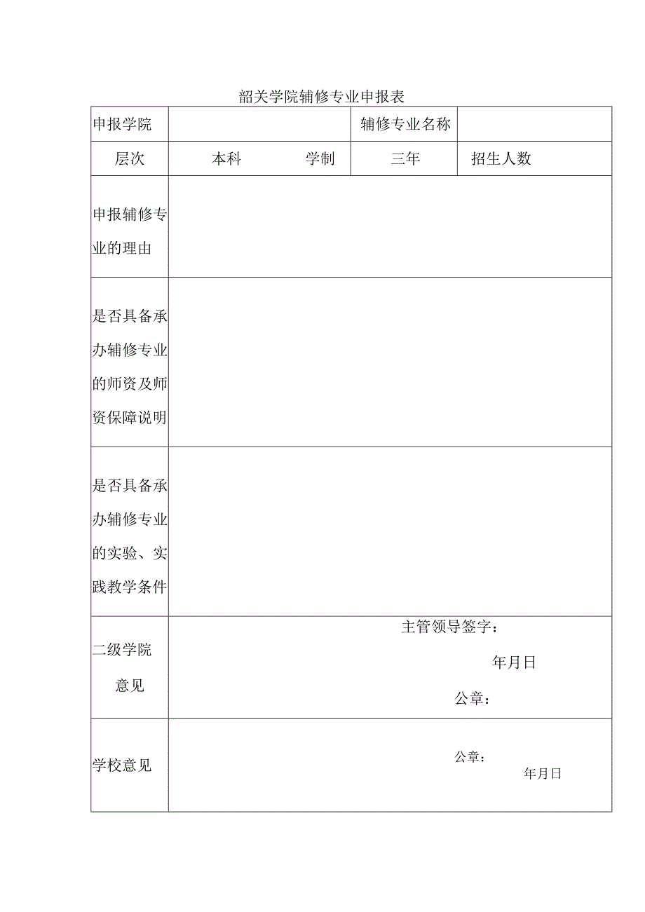 韶关学院辅修专业申报表.docx_第1页