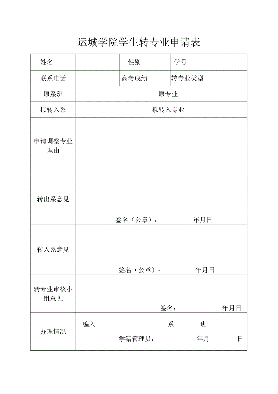 运城学院学生转专业申请表.docx_第1页