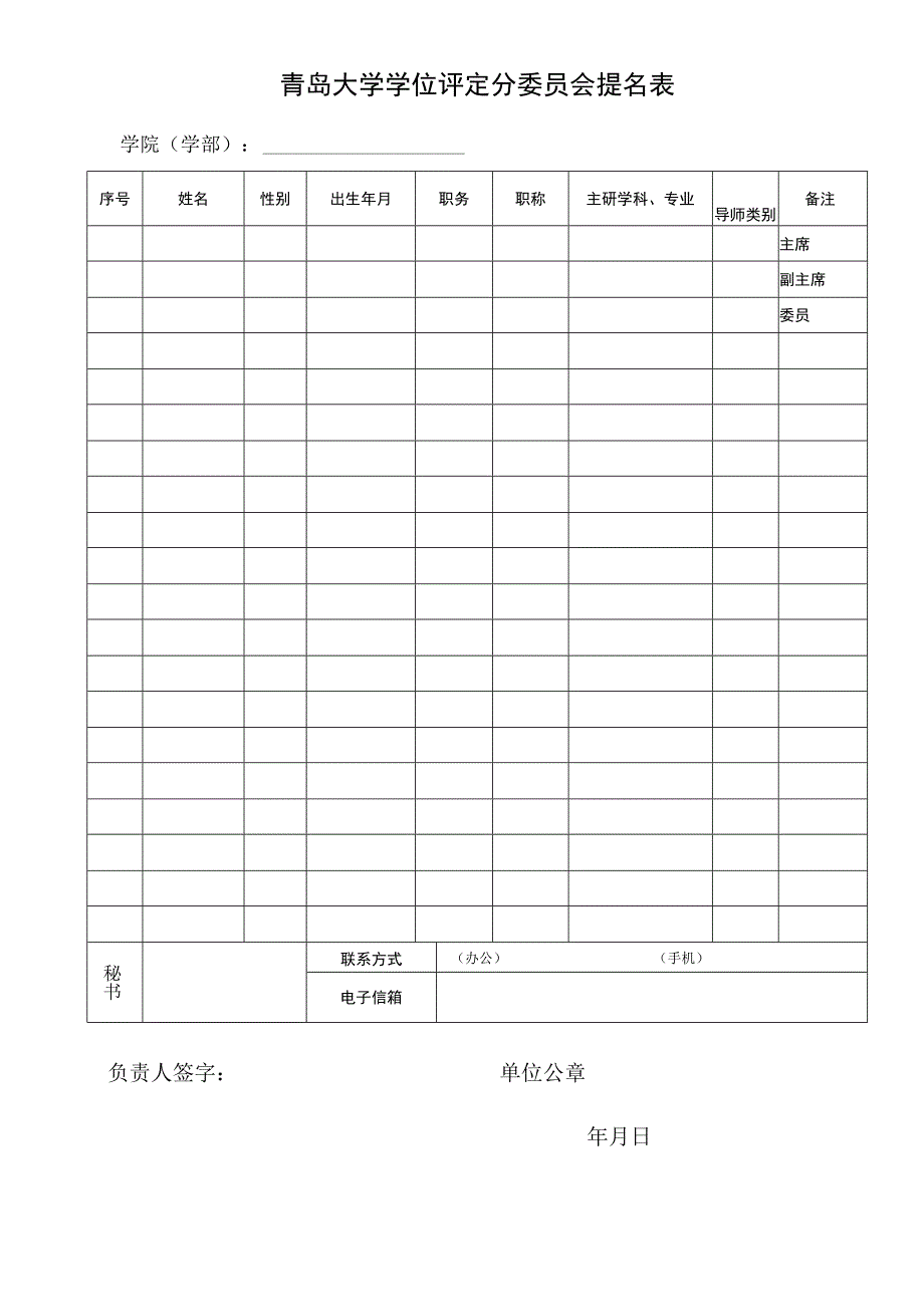 青岛大学学位评定分委员会提名表.docx_第1页