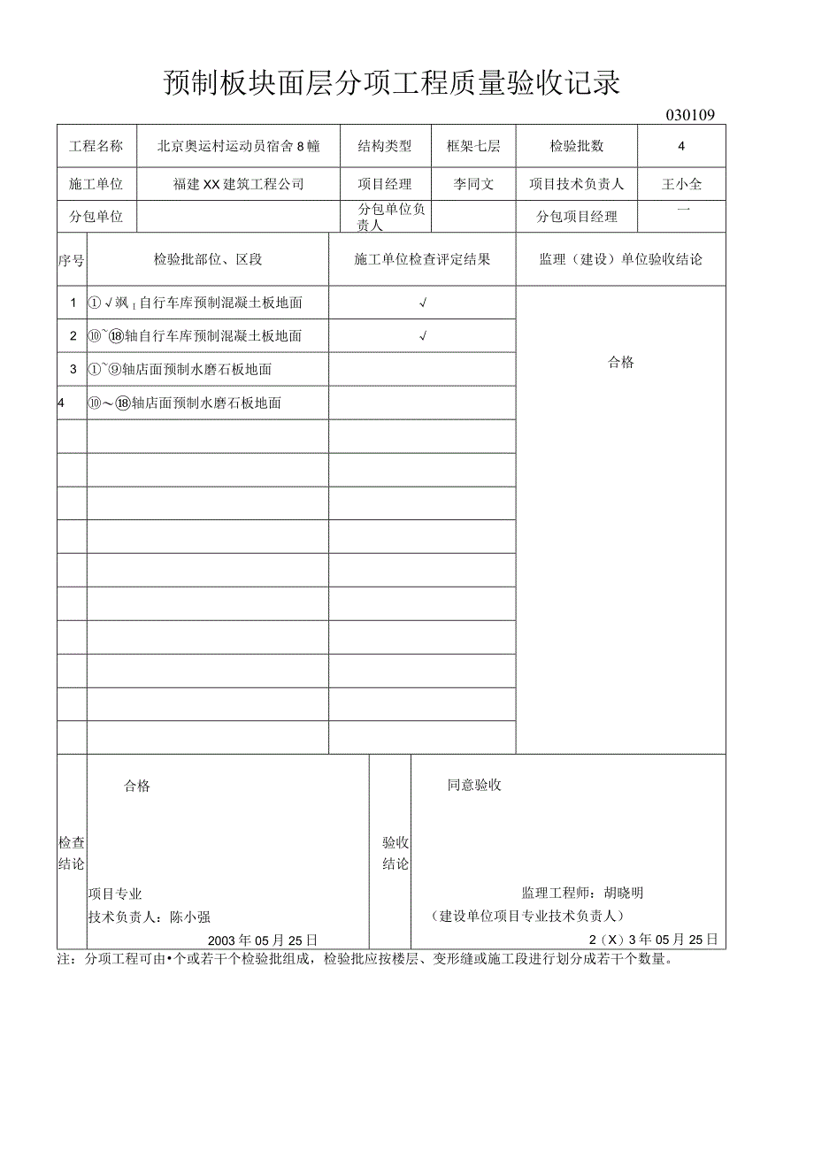 预制板块面层分项工程质量验收记录.docx_第1页