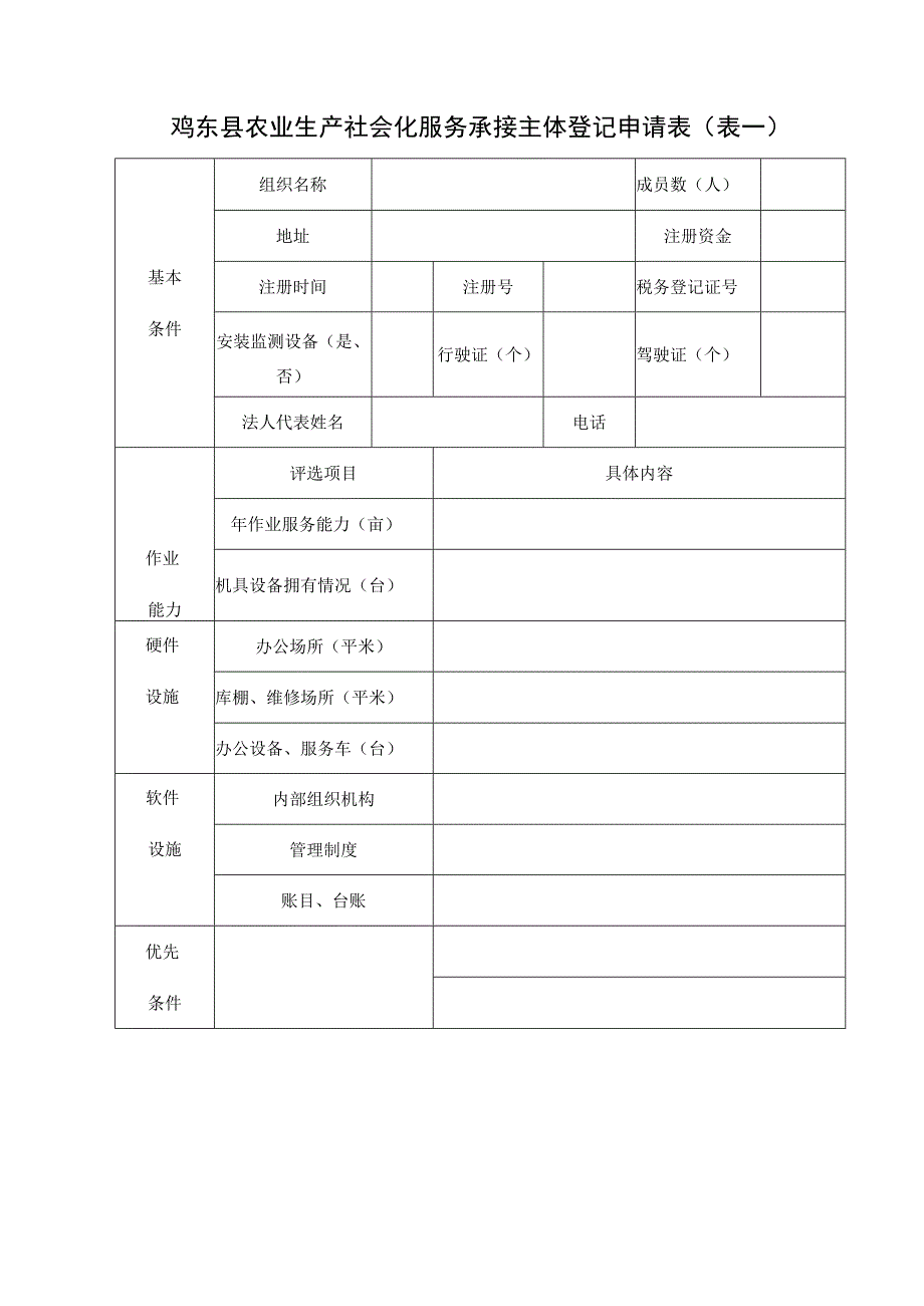 鸡东县农业生产社会化服务承接主体登记申请表表一.docx_第1页