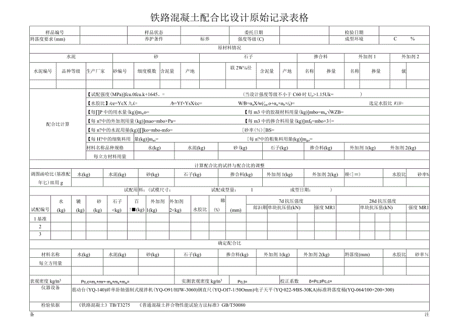 铁路混凝土配合比设计原始记录表格.docx_第1页