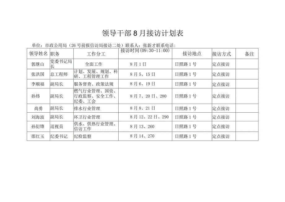 领导干部8月接访计划表.docx_第1页