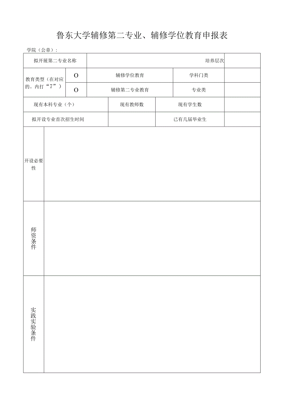 鲁东大学辅修第二专业辅修学位教育申报表.docx_第1页