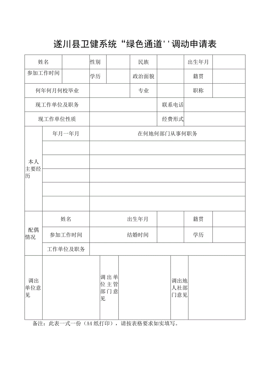 遂川县卫健系统绿色通道调动申请表.docx_第1页