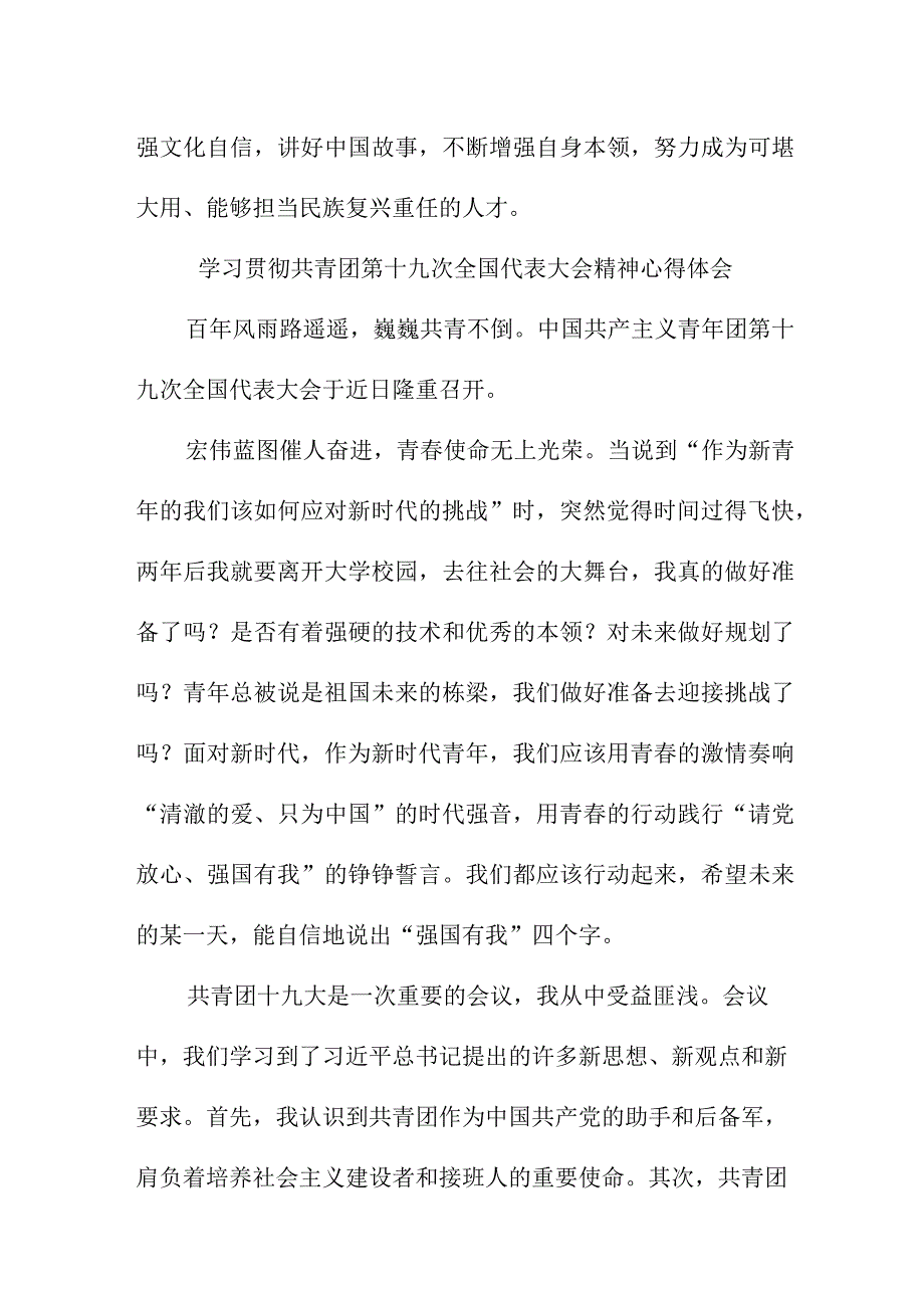 青年干部学习贯彻共青团第十九次全国代表大会精神个人心得体会 合计5份.docx_第3页