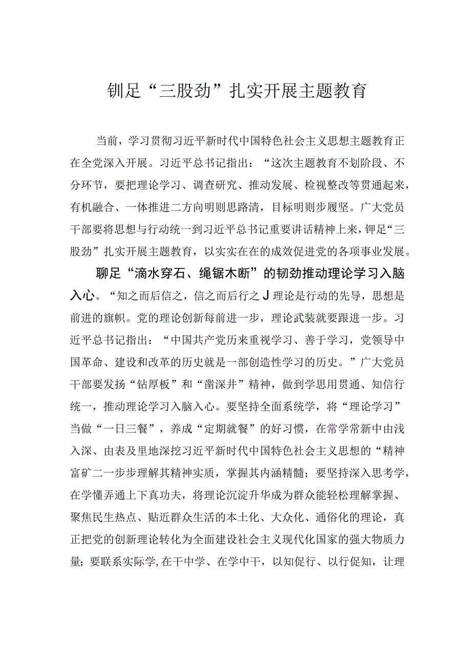 铆足三股劲扎实开展主题教育.docx_第1页