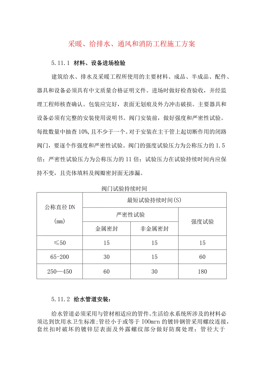 采暖给排水通风和消防工程施工方案.docx_第1页