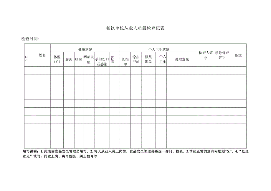 餐饮单位从业人员晨检登记表.docx_第1页