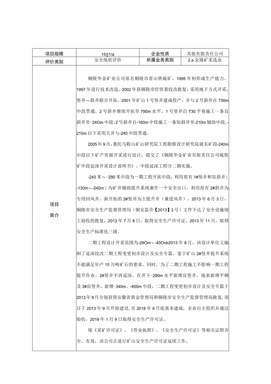 铜陵华金矿业有限责任公司安全现状评价.docx_第1页