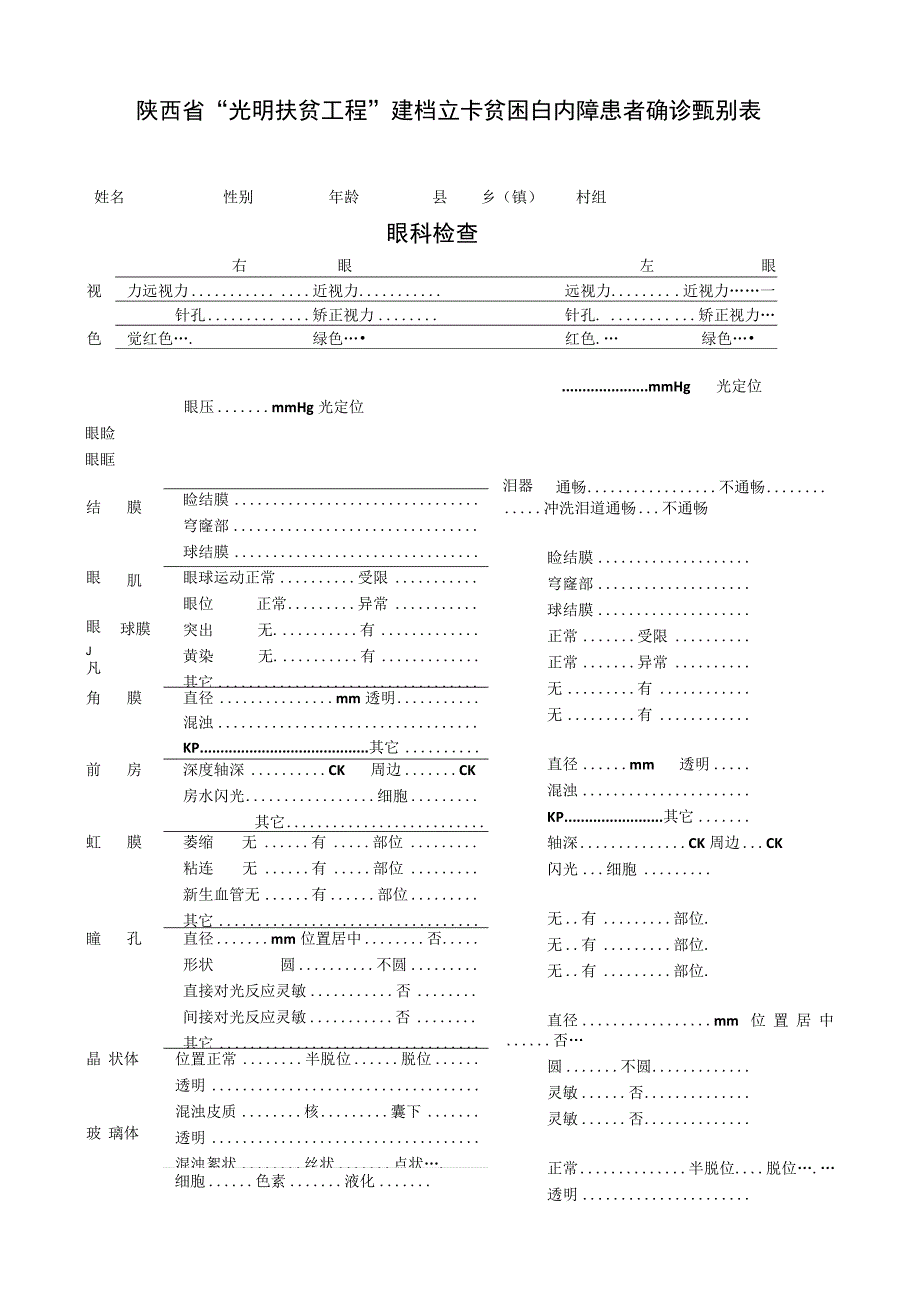 陕西省光明扶贫工程建档立卡贫困白内障患者确诊甄别表.docx_第1页