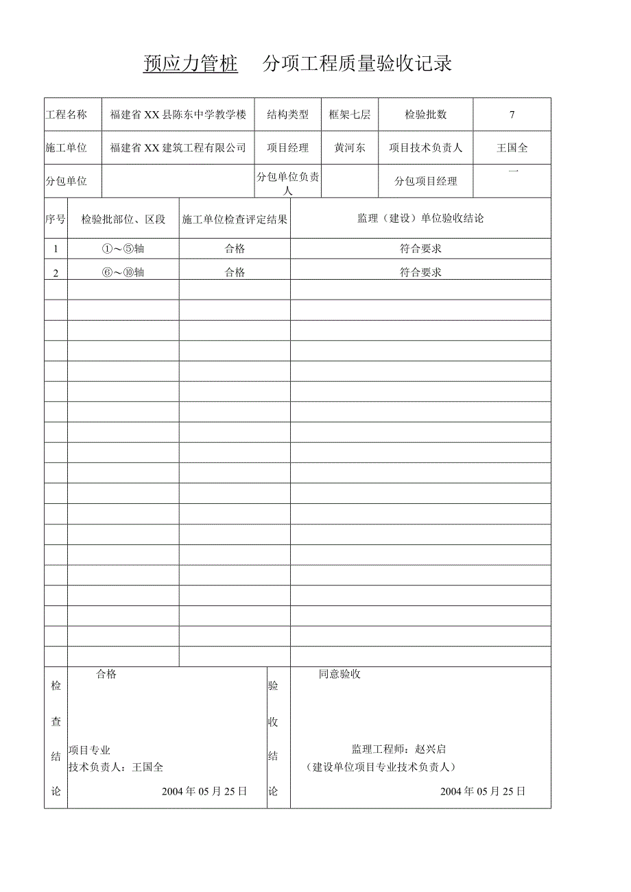 预应力管桩分项工程质量验收记录.docx_第1页