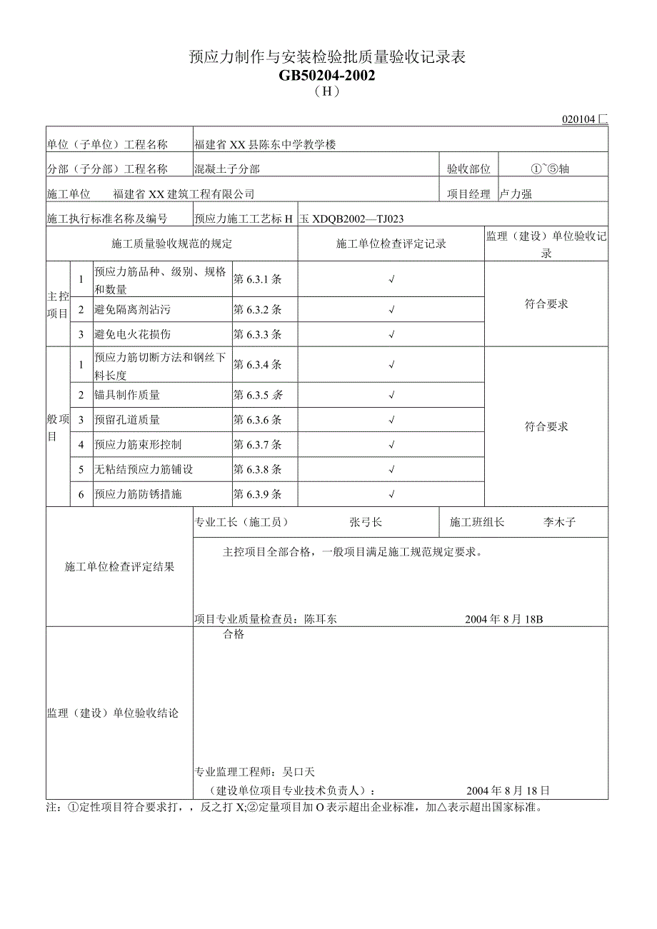 预应力制作与安装检验批质量验收记录表.docx_第1页