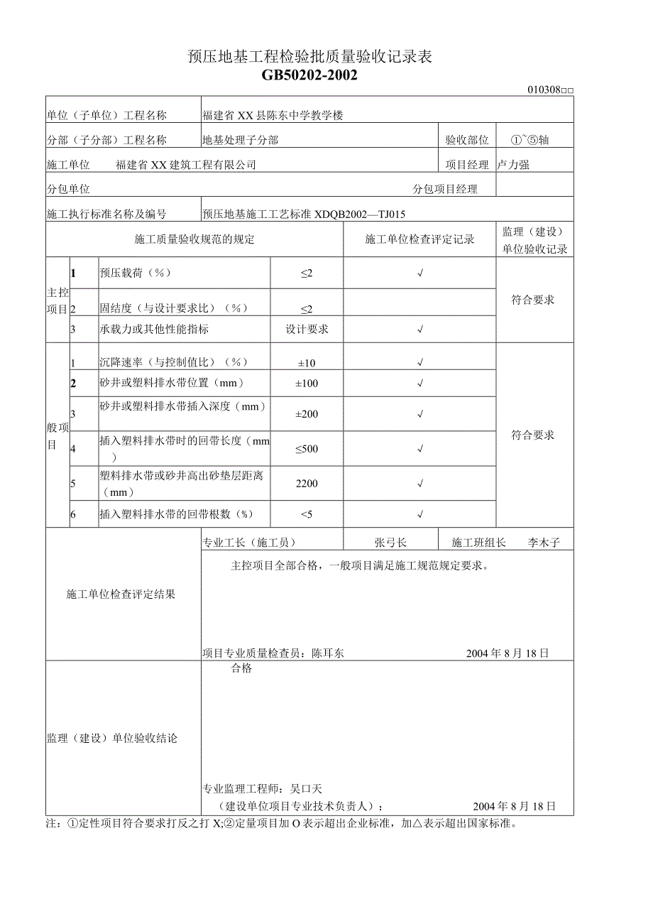 预压地基工程检验批质量验收记录表.docx_第1页