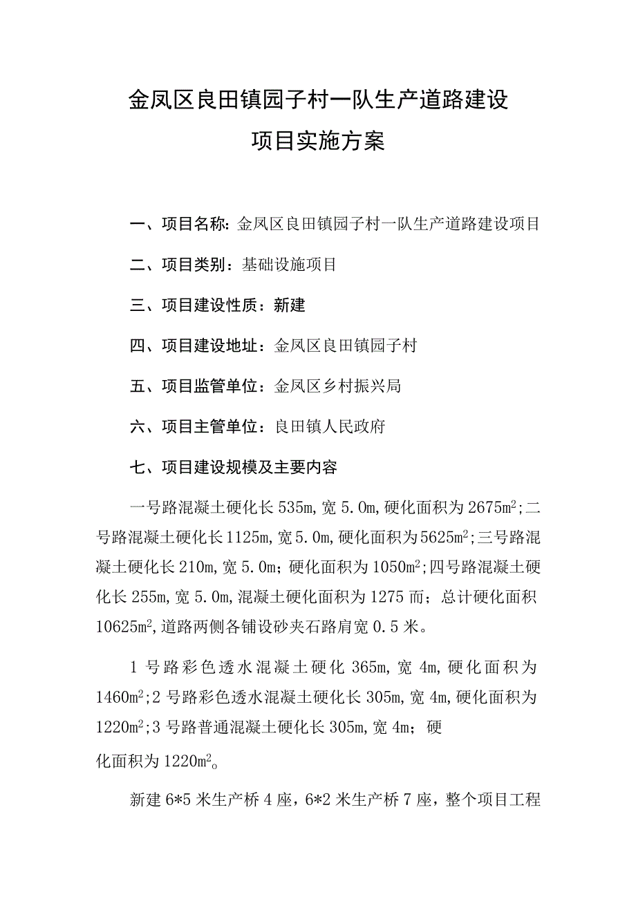 金凤区良田镇园子村一队生产道路建设项目实施方案.docx_第1页