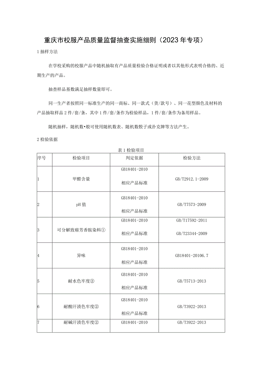 重庆市校服产品质量监督抽查实施细则2023年专项.docx_第1页