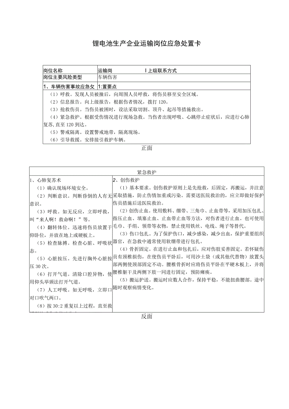 锂电池生产企业运输岗位应急处置卡.docx_第1页