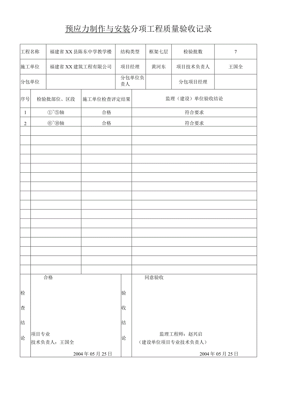 预应力制作与安装分项工程质量验收记录.docx_第1页