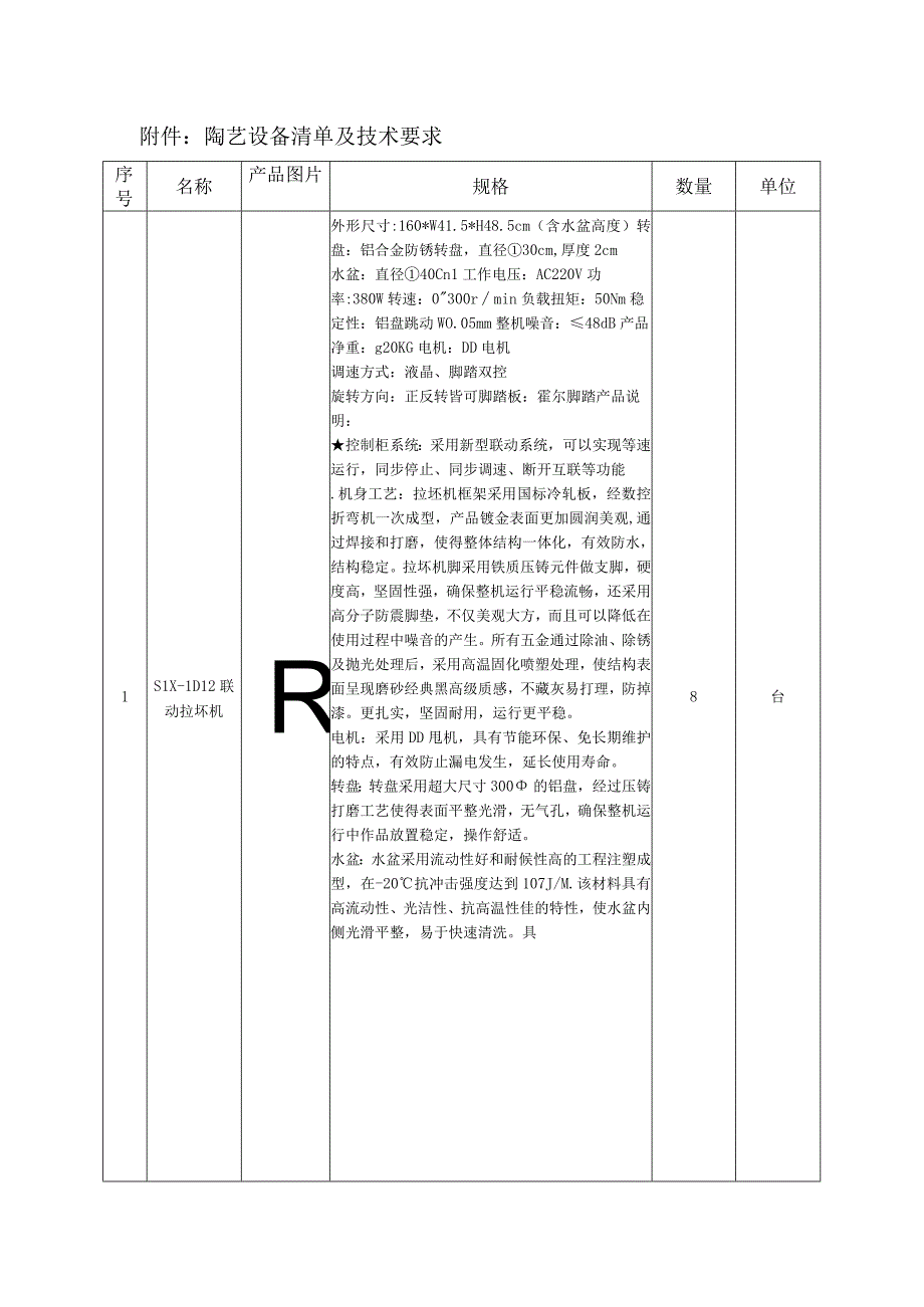 陶艺设备清单及技术要求.docx_第1页