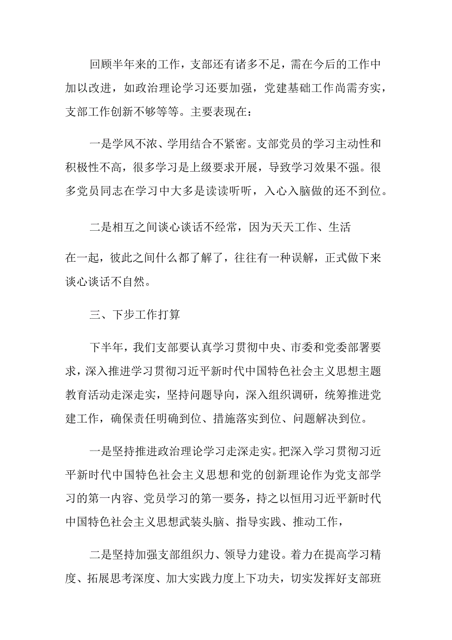 党支部2023年上半年党建工作总结报告及下半年计划范文3篇.docx_第3页