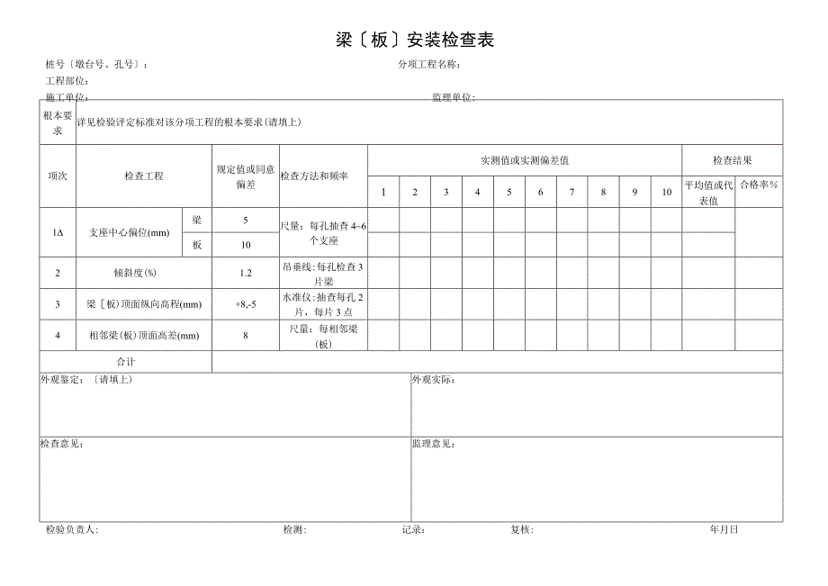 2023年梁〔板〕安装检查表.docx_第1页