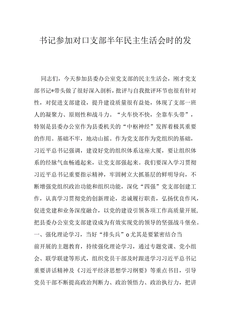 书记参加对口支部半年民主生活会时的发言.docx_第1页