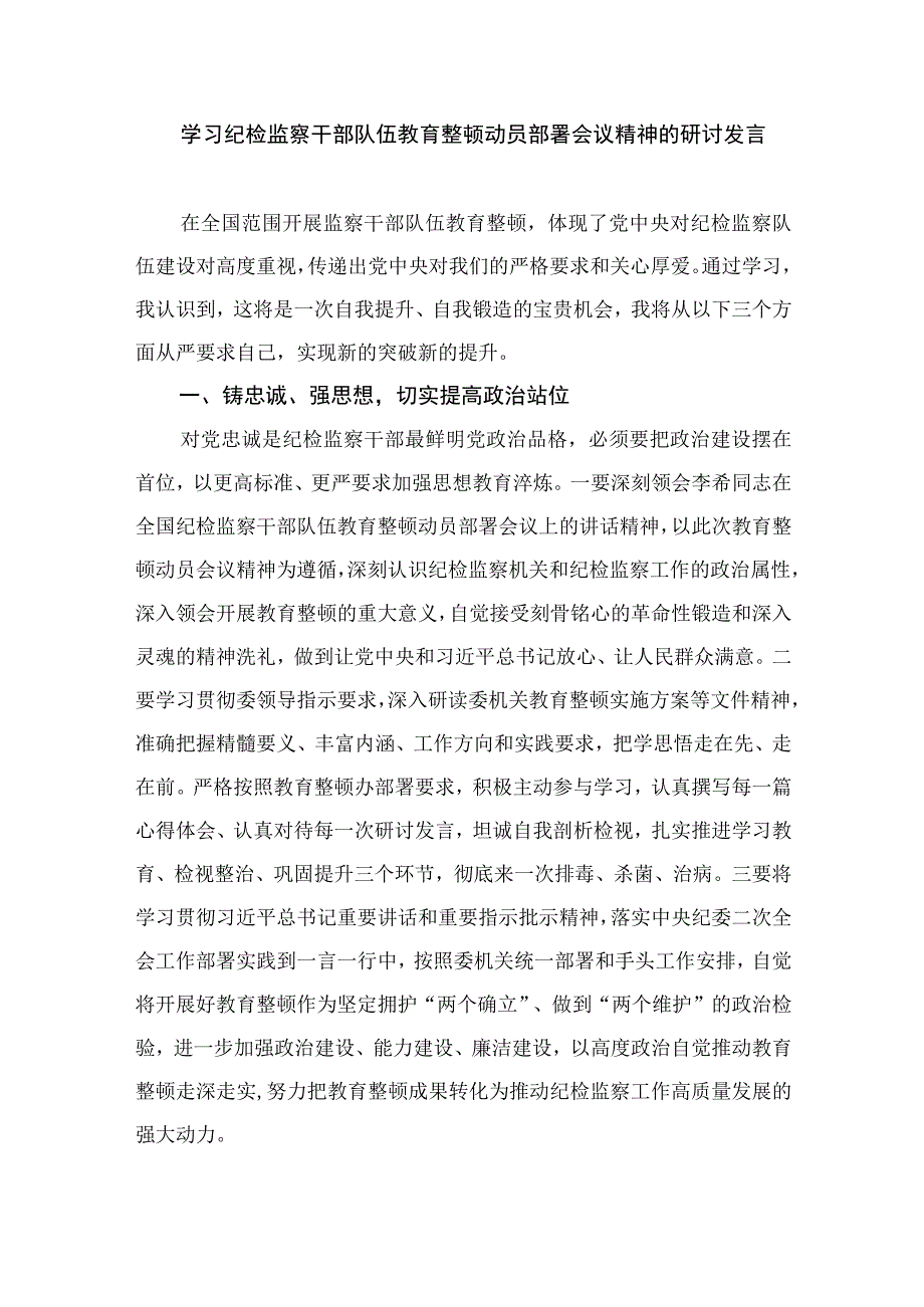 2023学习全国纪检监察干部队伍教育整顿工作推进会发言精选13篇例文.docx_第3页