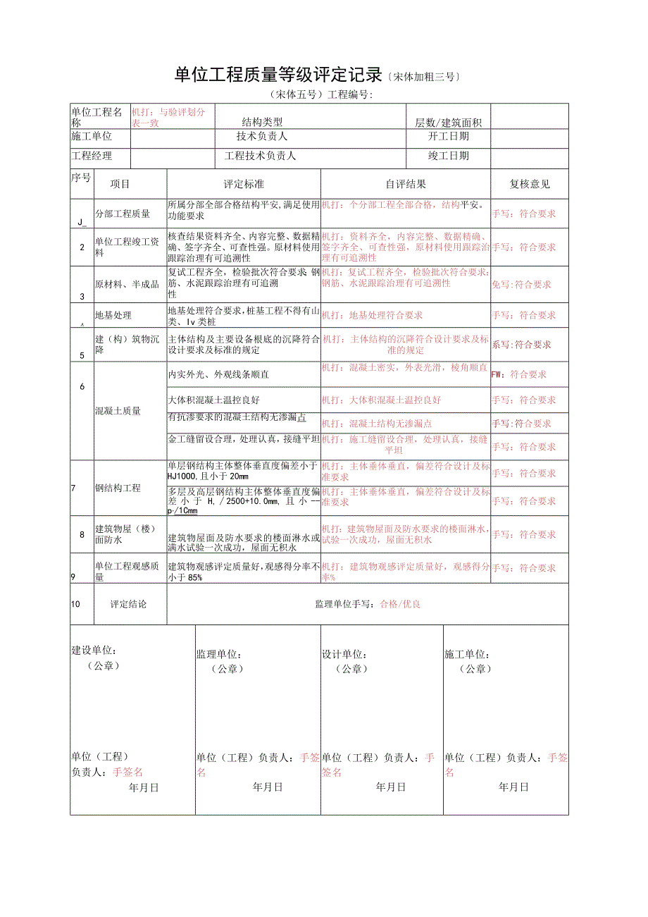 2023年单位工程质量等级评定记录.docx_第1页