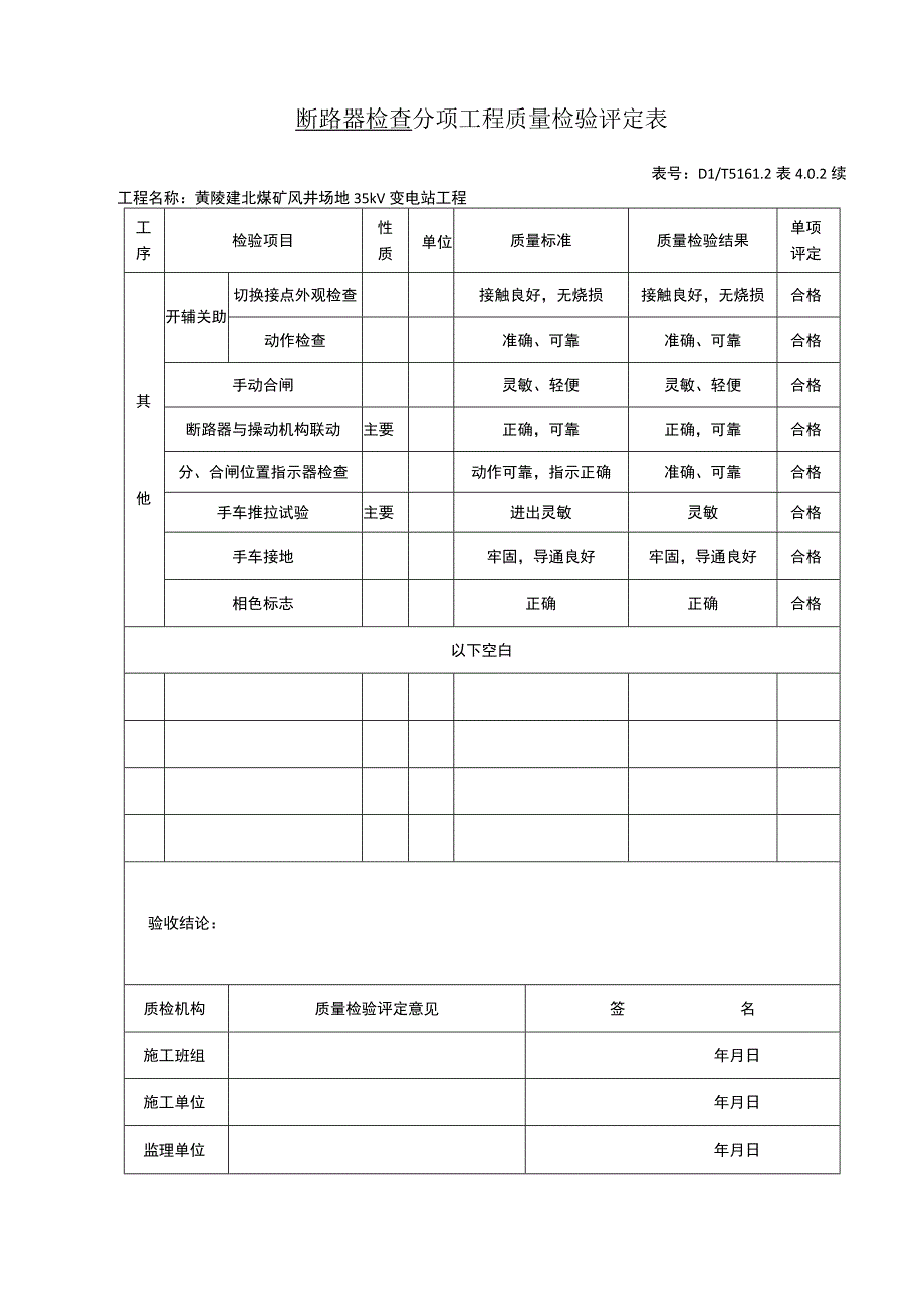 2023年断路器检查分项工程质量检验评定表.docx_第1页