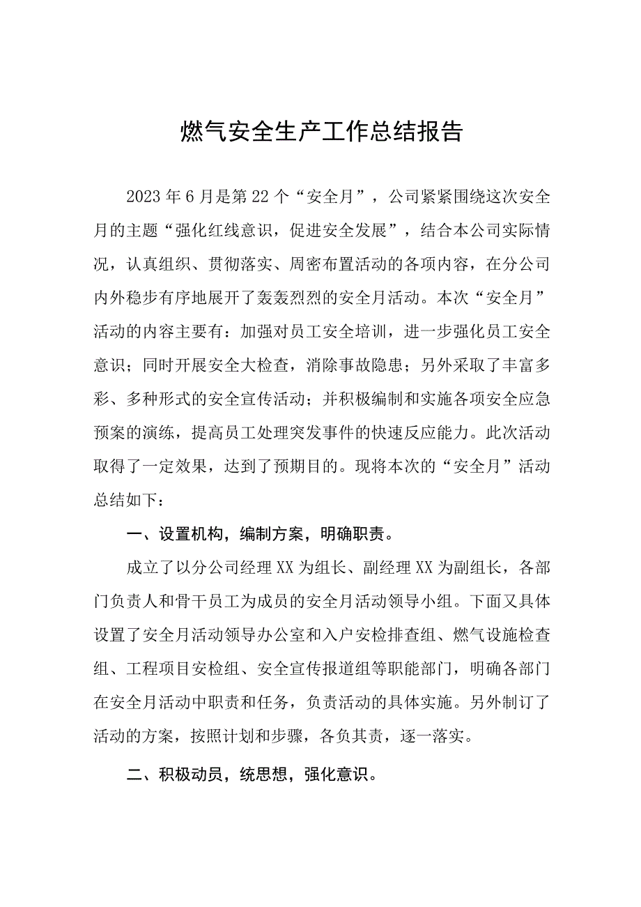 2023年燃气安全生产工作总结报告十一篇.docx_第1页