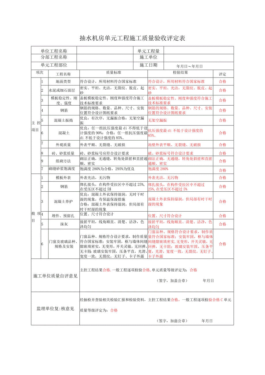 2023年抽水机房单元工程施工质量验收评定表.docx_第1页