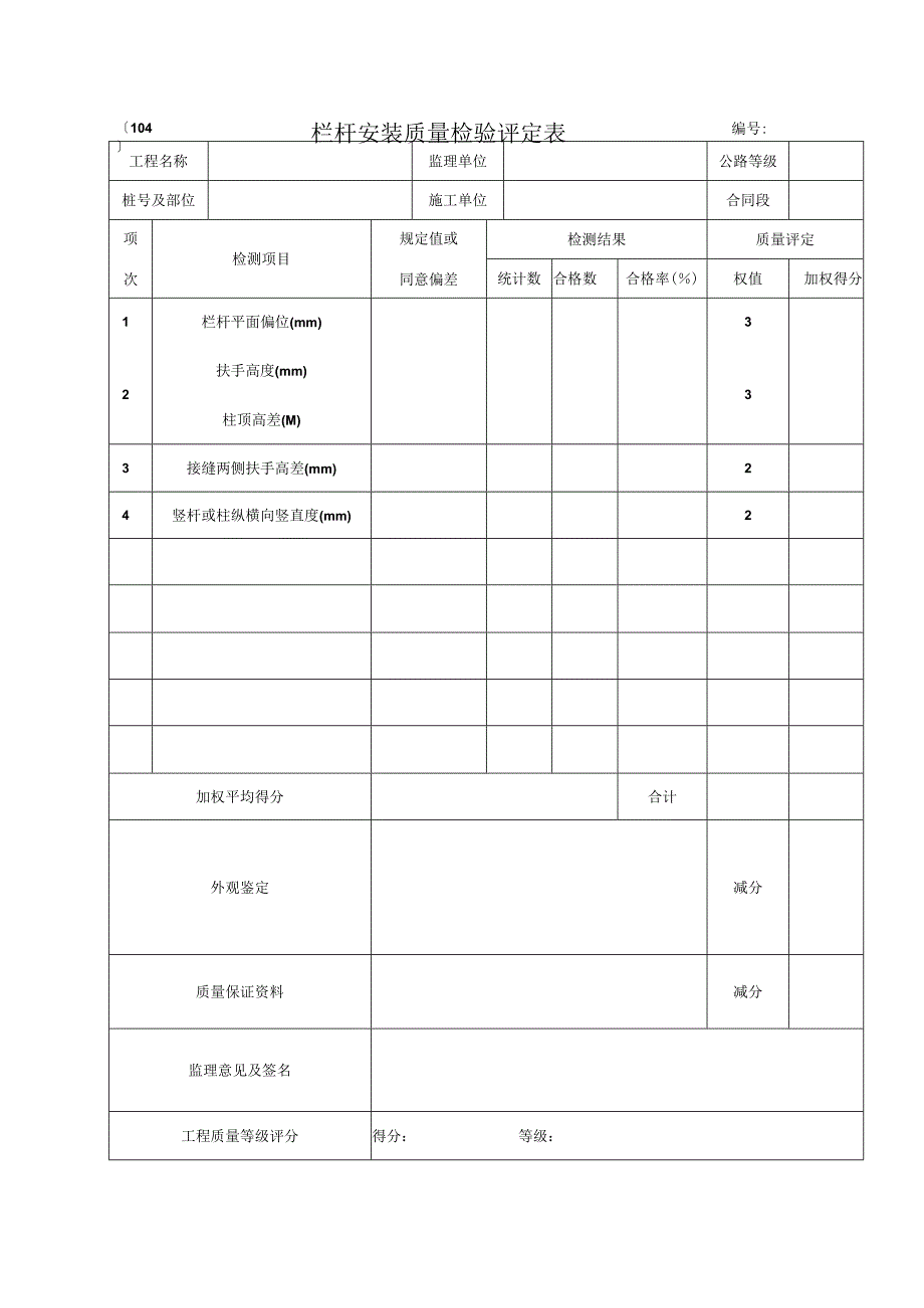 2023年栏杆安装质量检验评定表.docx_第1页