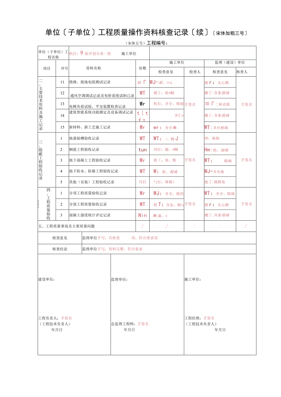 2023年单位〔子单位〕工程质量操纵资料核查记录〔续〕.docx_第1页