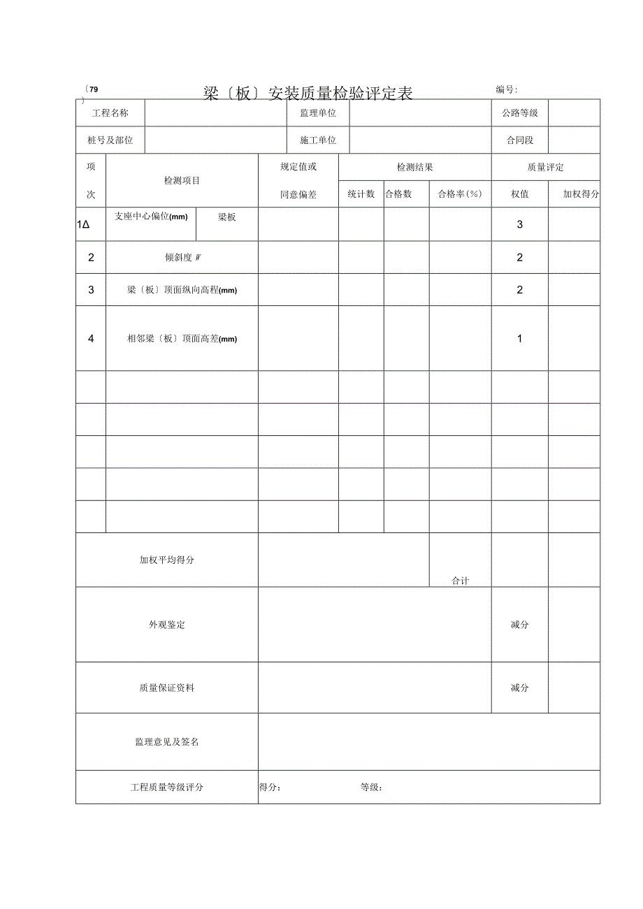 2023年梁〔板〕安装质量检验评定表.docx_第1页