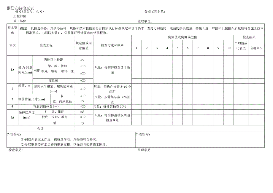 2023年钢筋安装检查表.docx_第1页