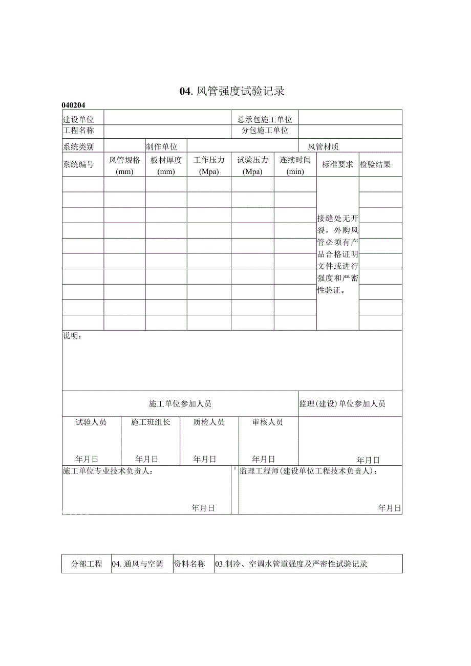 2023年风管强度试验记录.docx_第1页