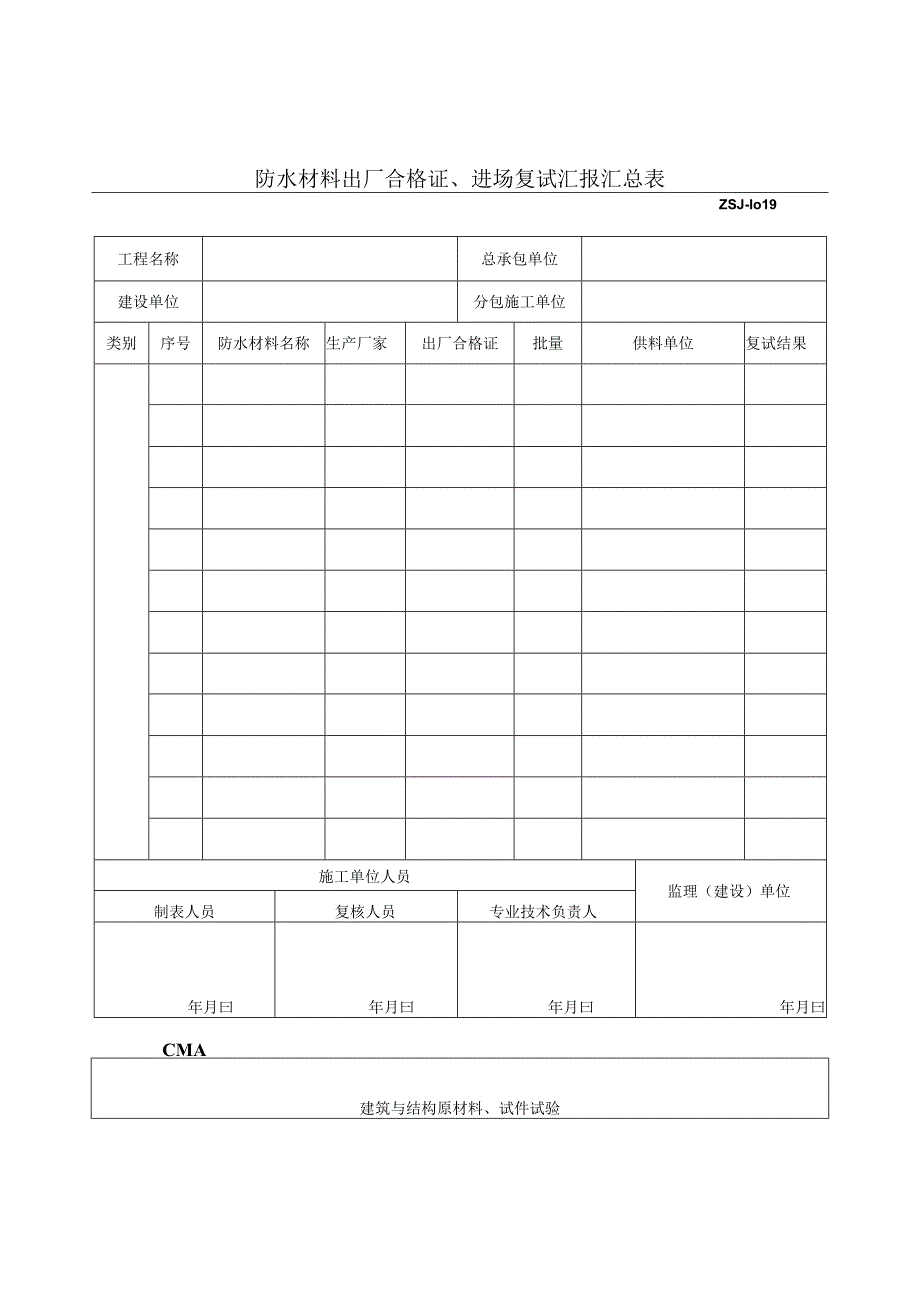 2023年防水材料出厂合格证进场复试汇报汇总表.docx_第1页