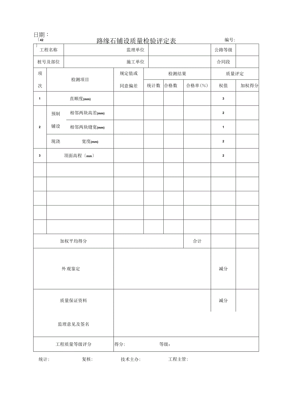 2023年路缘石铺设质量检验评定表.docx_第1页