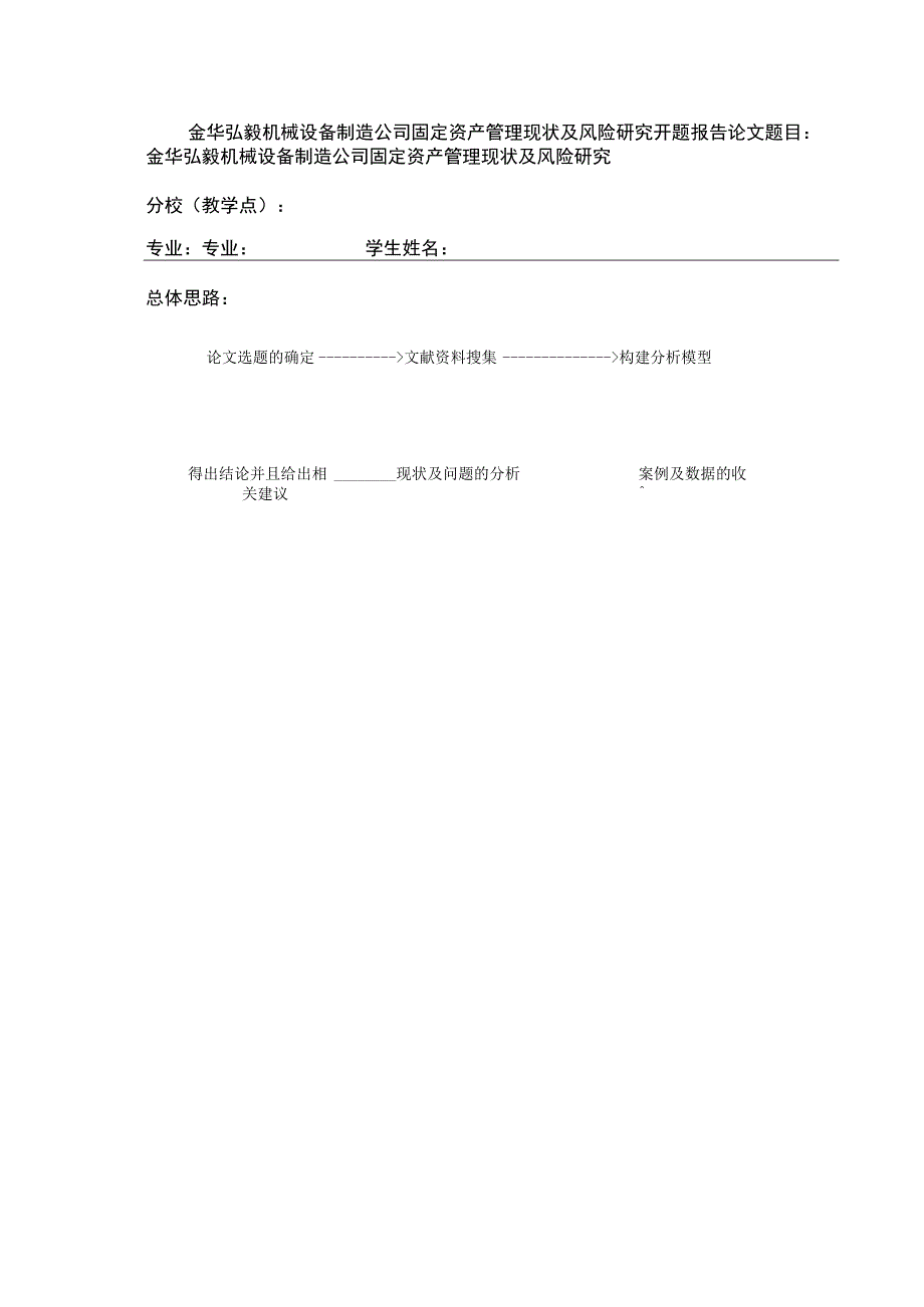 2023《金华弘毅机械设备制造公司固定资产管理及风险管理案例分析》开题报告含提纲.docx_第1页