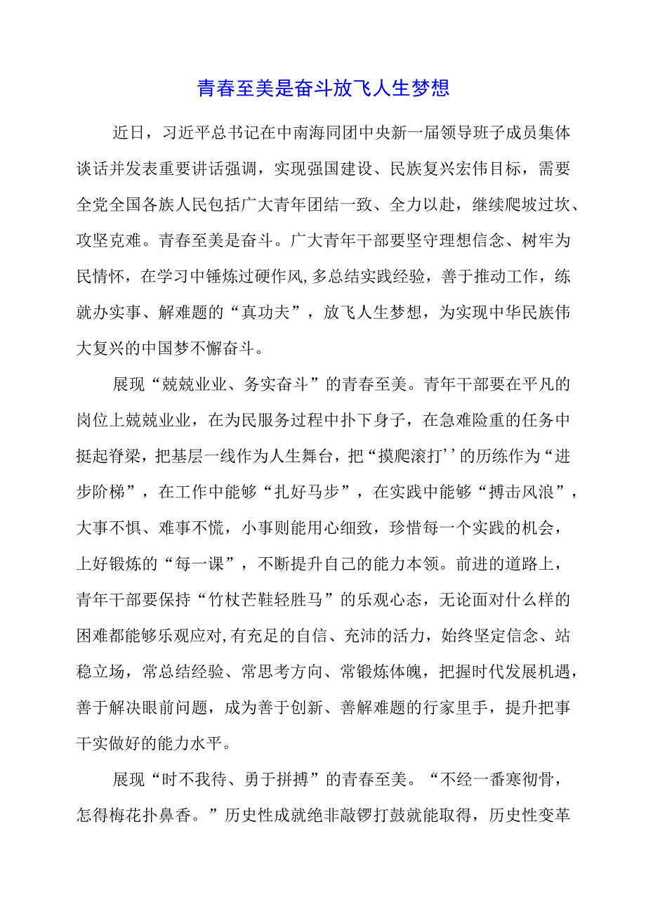 2023年《在中南海同团中央新一届领导班子成员集体谈话》学习感想.docx_第1页