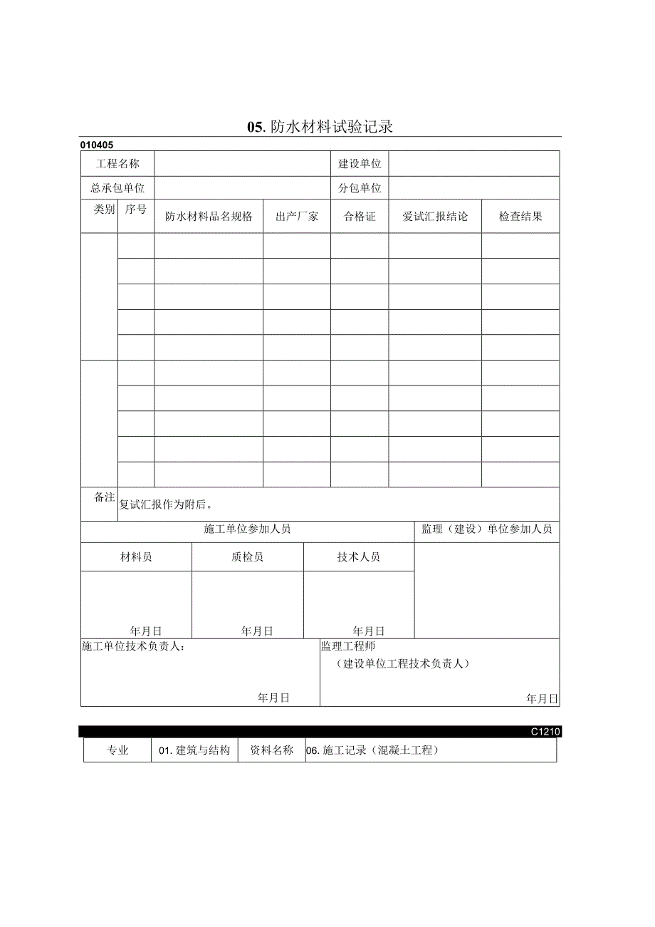 2023年防水材料试验记录.docx_第1页