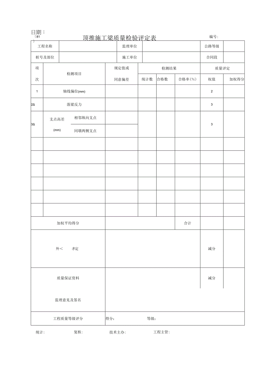 2023年顶推施工梁质量检验评定表.docx_第1页