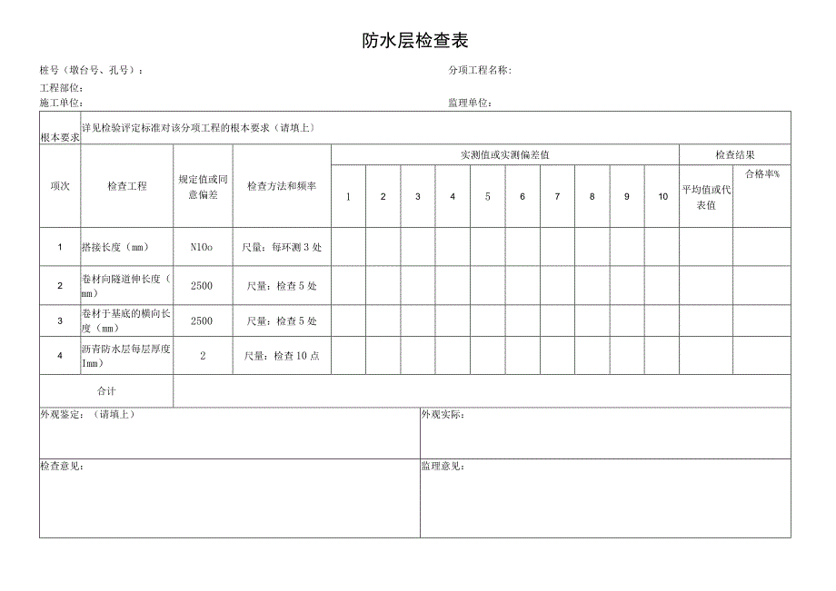 2023年防水层检查表桩号〔墩台号孔号〕.docx_第1页