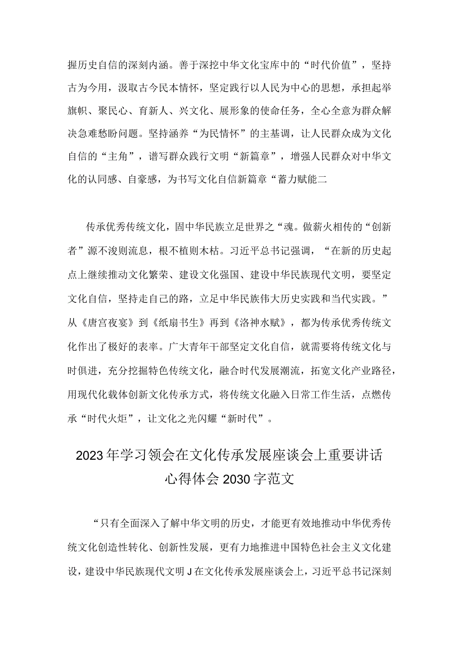 2023年在文化传承发展座谈会上发表重要讲话学习心得体会2篇供参考.docx_第2页