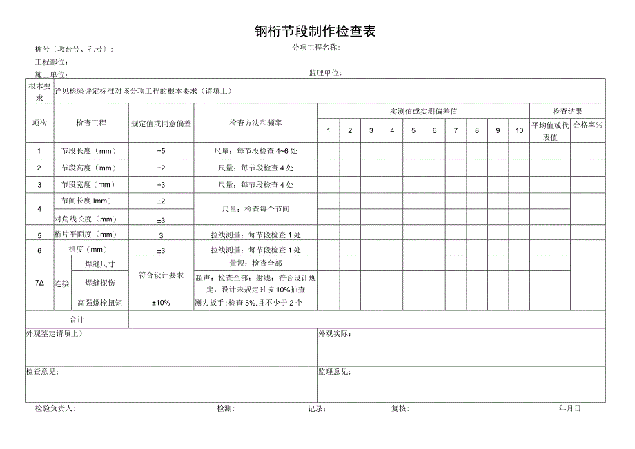 2023年钢桁节段制作检查表.docx_第1页