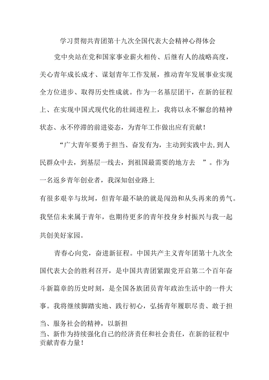 入党积极分子学习贯彻共青团第十九次全国代表大会精神个人心得体会 四篇.docx_第1页