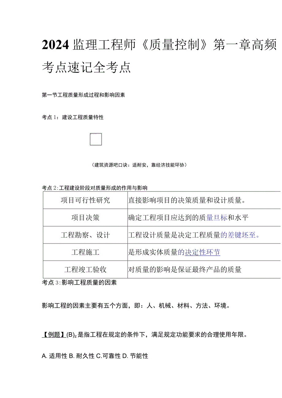 2024监理工程师《质量控制》第一章高频考点速记全考点.docx_第1页